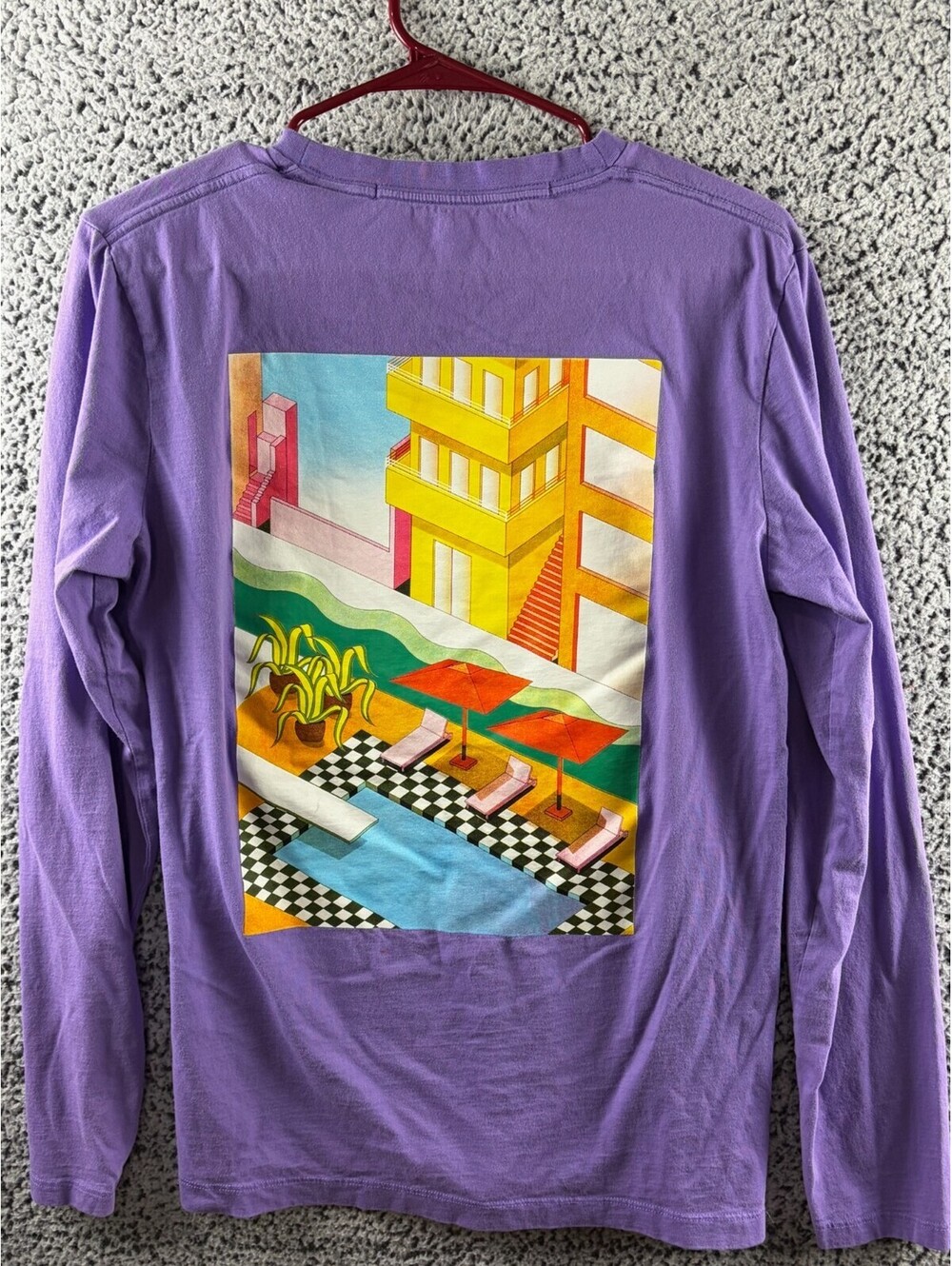 Scotch & Soda Men M Purple Pool Graphic Long Sleeve T Shirt Back Print